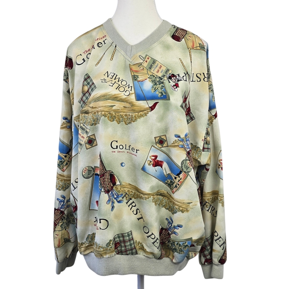 Tail Vintage V-Neck Long Sleeve All Over  Golf Sweater Size Small Preppy Knit